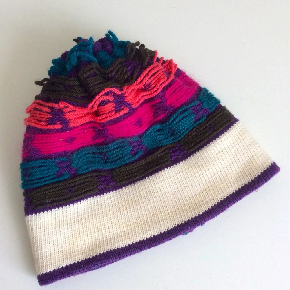 Merkley Vintage 100% Virgin Wool/Cotton Lined Tassel Rounded Crown Ski Hat OS